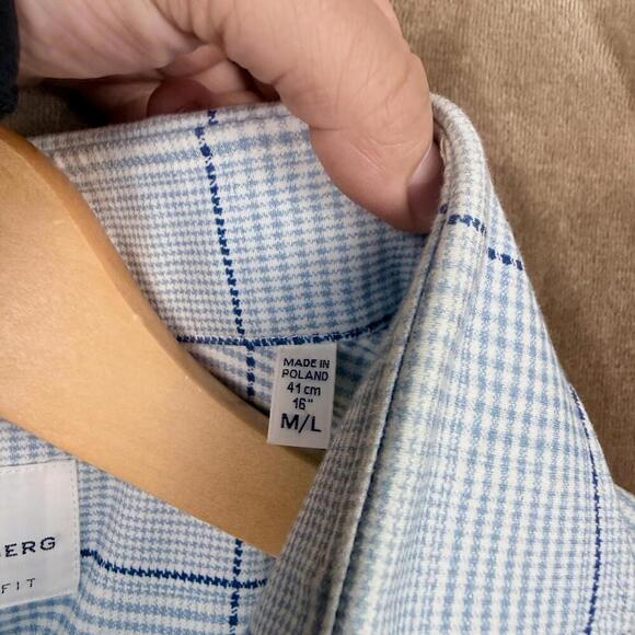 Emanuel Berg Modern Fit Checkered Dress Shirt Men M/L Blue White Stretch Soft - Picture 3 of 13